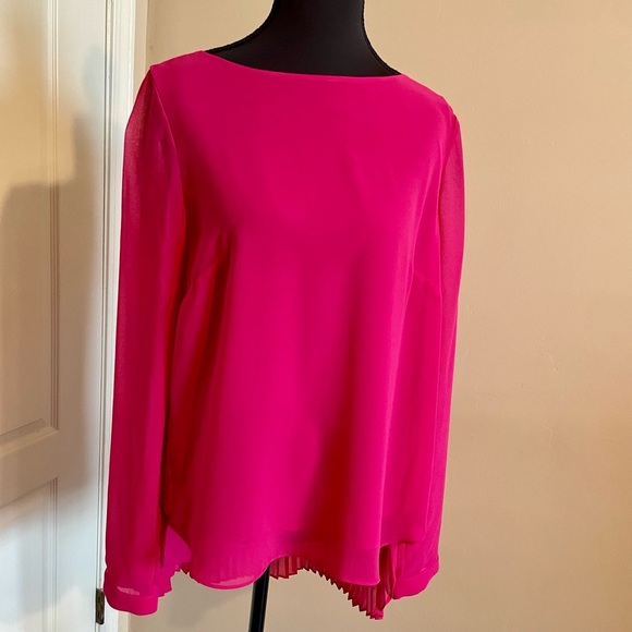 Badgley Mischka Long Sleeve Top Blouse Fuchsia Pink Size S Pleated Back Designer - Picture 2 of 11